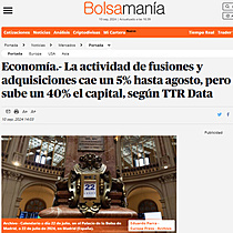 Economa.- La actividad de fusiones y adquisiciones cae un 5% hasta agosto, pero sube un 40% el capital, segn TTR Data